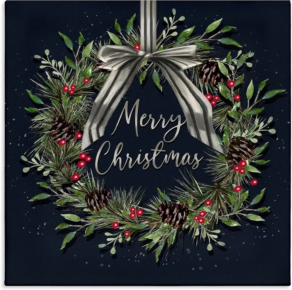 Stupell Industries Hanging Christmas Wreath, 36 x 36 Inch Canvas Wall Art