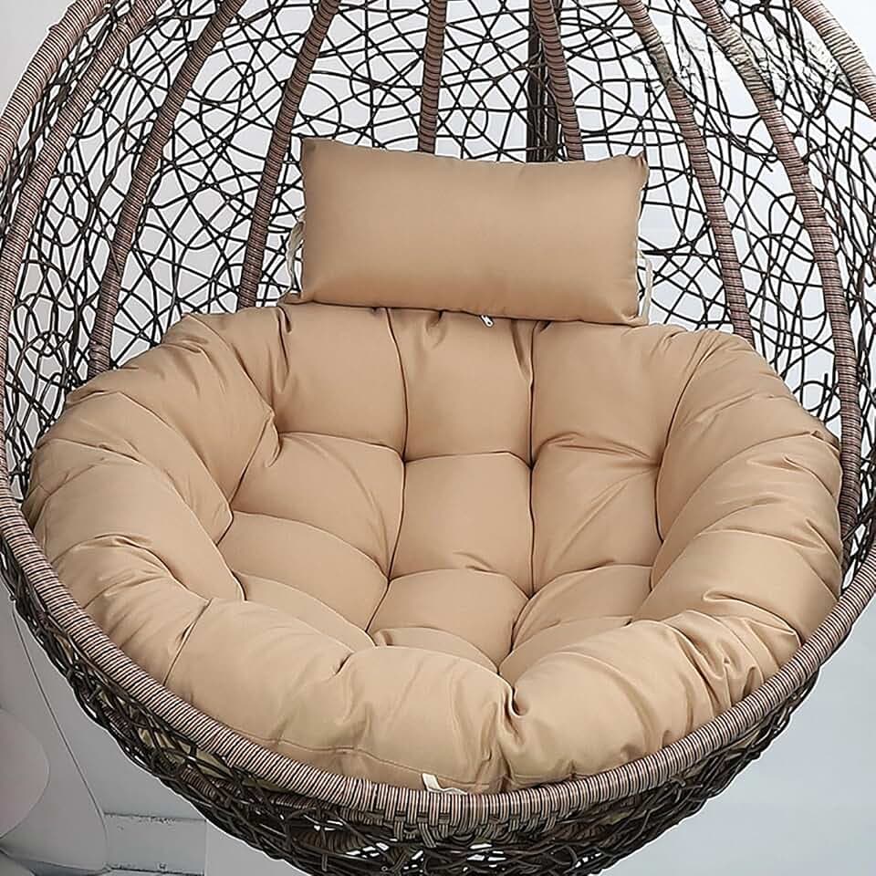 Outdoor Egg Chair Cushion Only 35.4 Inch Thicken Swing Chair Cushions with Pillow Hanging Egg Chair Cushion Replacement for Patio Hanging Basket Chair(Khaki)