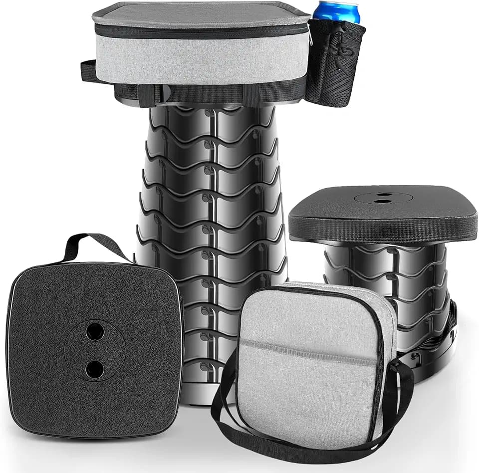 Klapphocker Faltbar mit Wendbarer Tragetasche als Sitzkissen, Höhenverstellbar bis 220 kg, Leichter Campinghocker für Outdoor Garten Camping