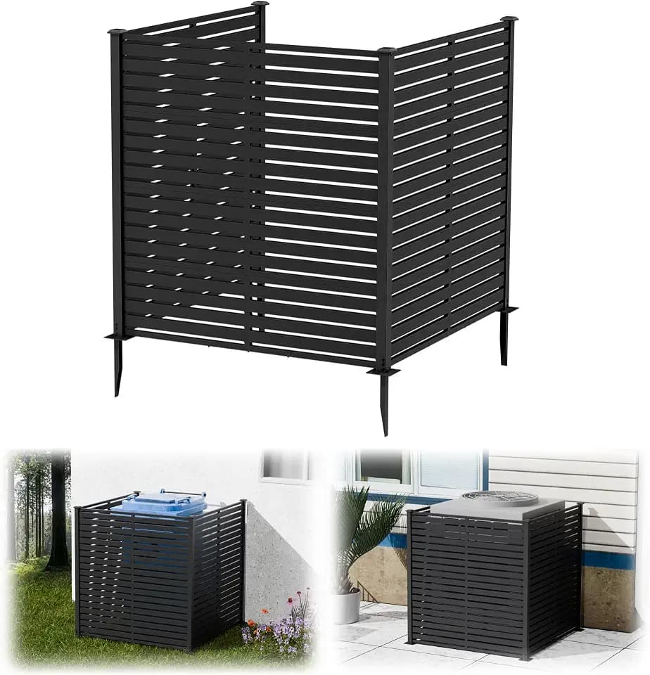 3 Panels Air Conditioner Fence, 47" W X 48" H No-Dig Outdoor Privacy Screen, Trash Can Enclosure, Pool Equipment Enclosure, Decorative Garden Fences for Patio Lawn, Black