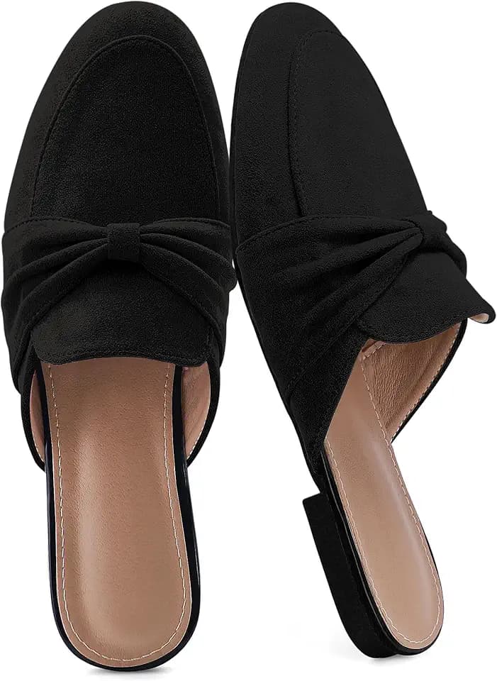 Womens Mules Slip On Shoes: Comfortable Closed Toe Backless Loafers Dressy Bow Ladies Flats for Business Work Casual