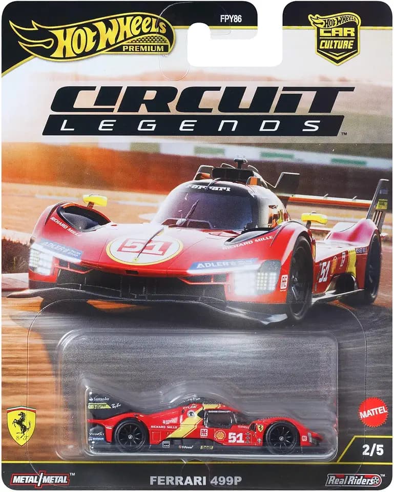 Hot Wheels Premium Car Culture 1:64 Scale Die-Cast Ferrari 499P Collectible Vehicle with Real Riders Tires & Metal/Metal Body & Chassis