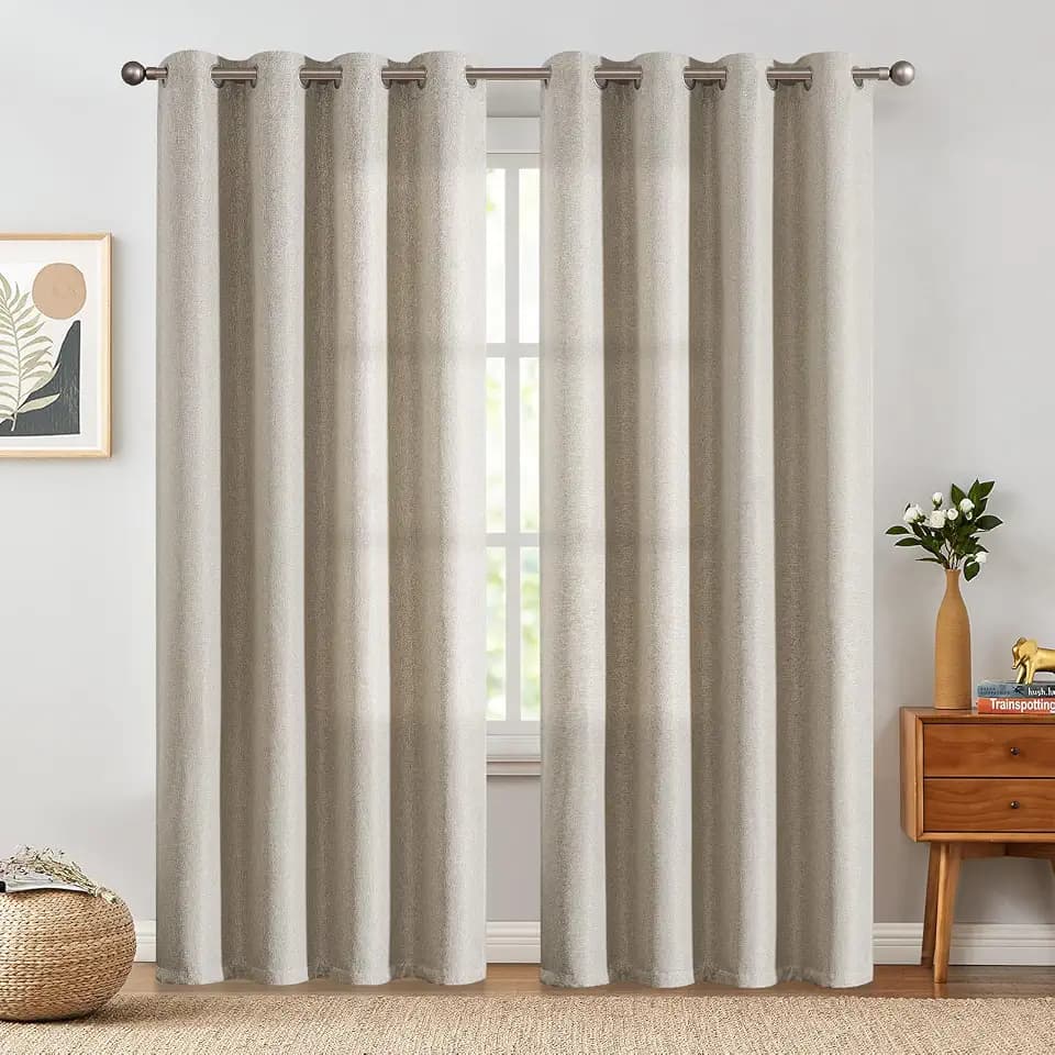 jinchan Blackout Linen Textured Curtains for Living Room Darkening Curtains 84 Inch Length 2 Panels Set Greyish Beige Drapes Thermal Insulated Light-blocking Drapes for Bedroom Privacy Protection 52"W