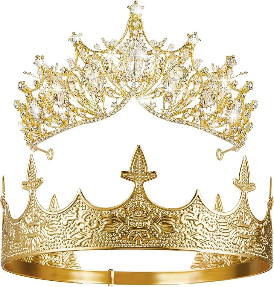 Sureio 2 Pcs King and Queen Crowns Set, Vivid Style