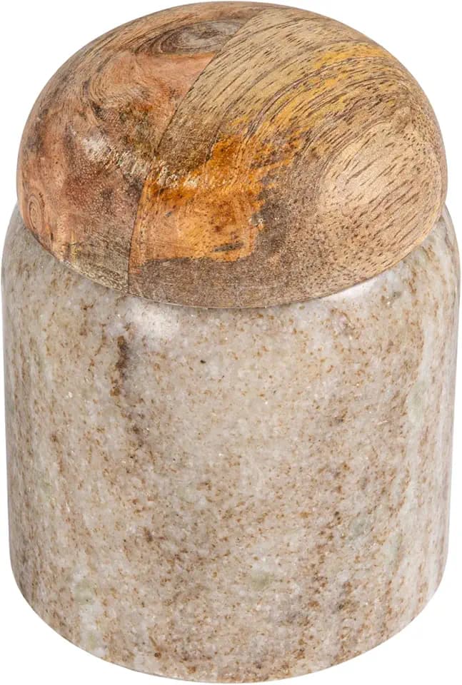 Creative Co-Op Modern Marble Wood Lid, Natural Canister