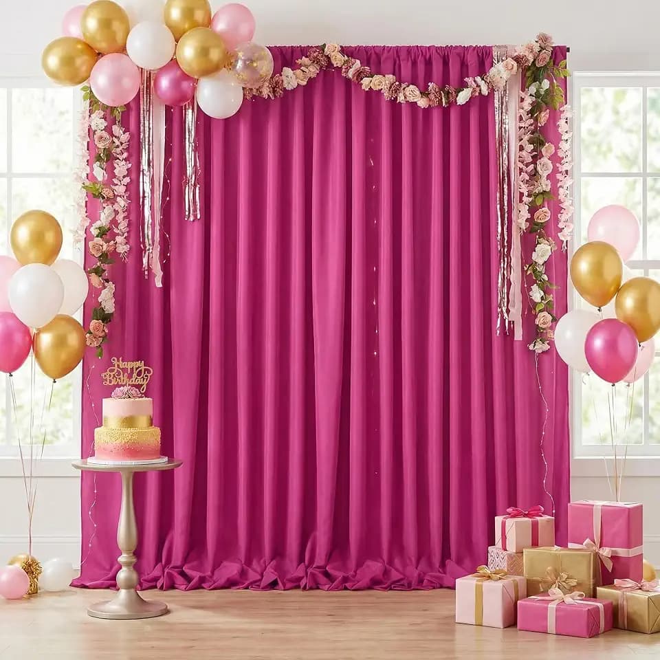 Hot Pink Backdrop Curtains 10ftx10ft Birthday Polyester Photo Drapes