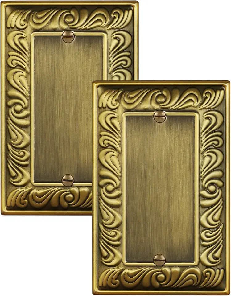 2-Pack Paisley Pattern Blank Outlet Cover Wall Plate,Metal Switch Plates