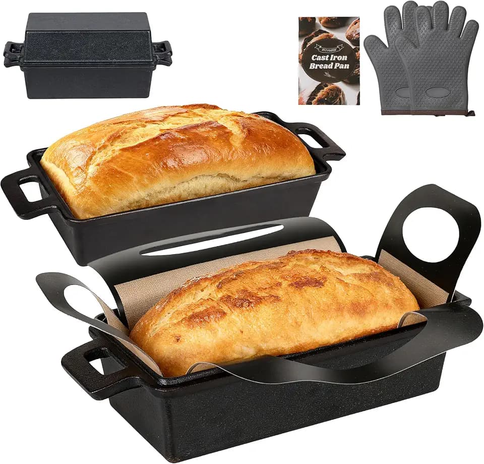ROTTOGOON 2 in 1 Cast Iron Loaf Pan with Lid,Even Heat Distribution Bread Baking Pans for Sourdough, Homemade Bread,Cake and Meatloaf