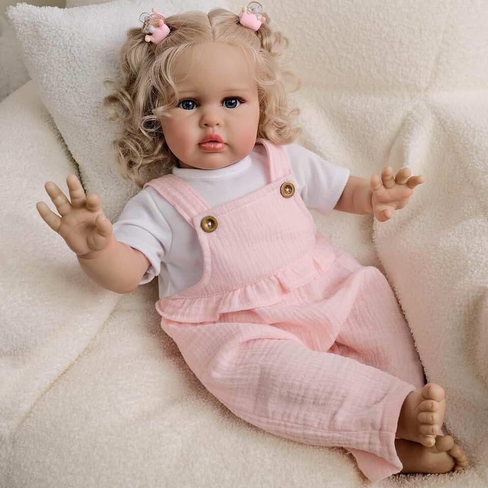 Anano Realistic Reborn Baby Dolls Girl Ellie 24 Inch Big Size Doll that Look Real Soft Cloth Body Lifelike Newborn Doll with Blonde Hair Bed Time Playmates for Kids Age 3+