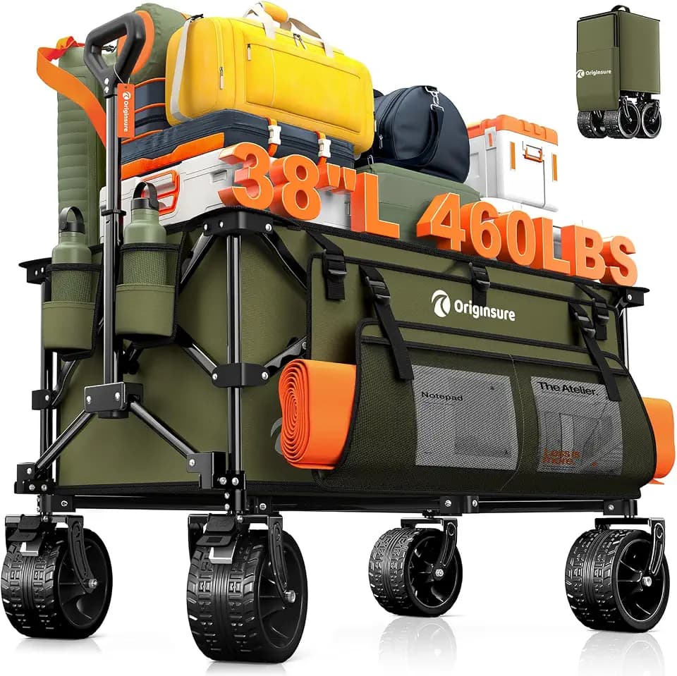 Originsure 220L Collapsible Beach Wagon Cart with Big Wheels, 460lbs, Green