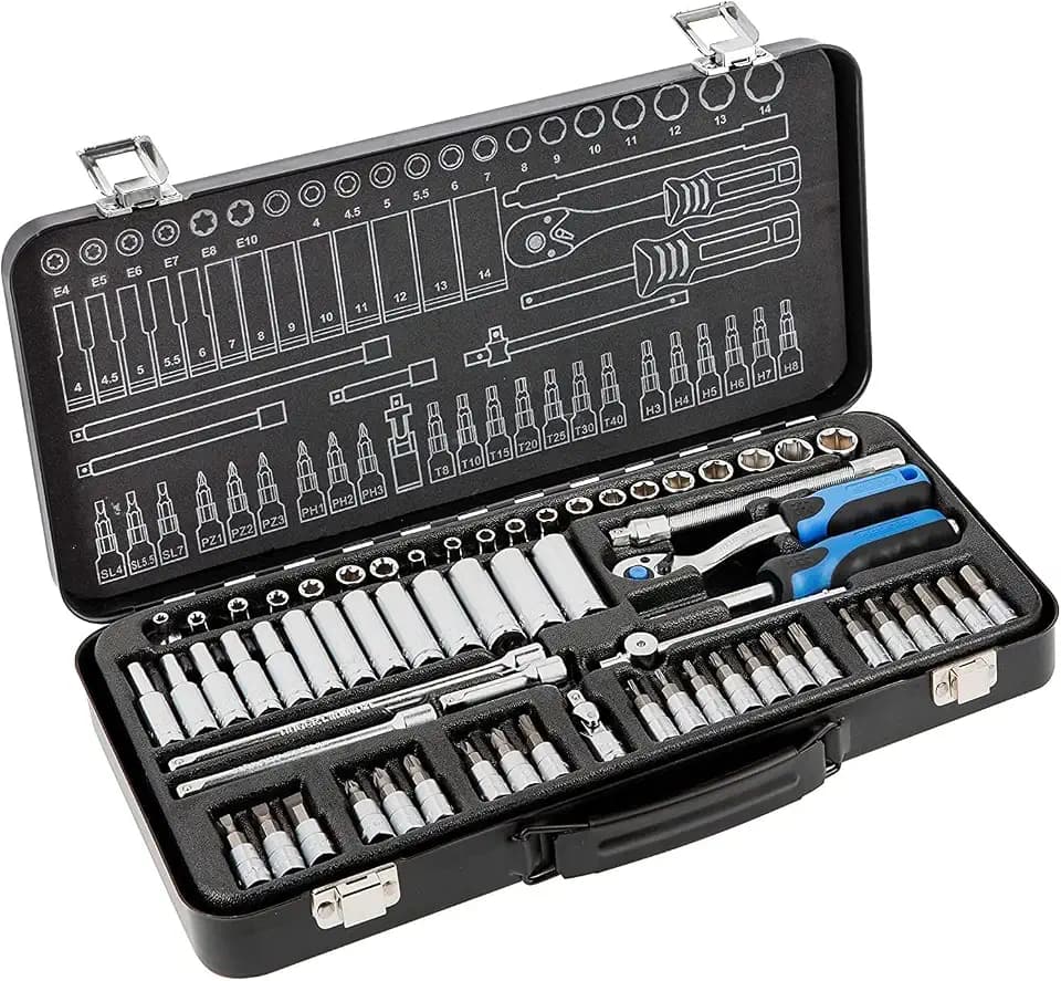 Högert Technik - Werkzeugset 63-tlg Werkzeugkoffer Steckschlüssel, Bits und Ausstattung 1/4” Cr-V Gesenkgeschmiedet I Ratschenmechanik mit 72 Sperrklinken Set für Heimwerker Garage, Haushalt