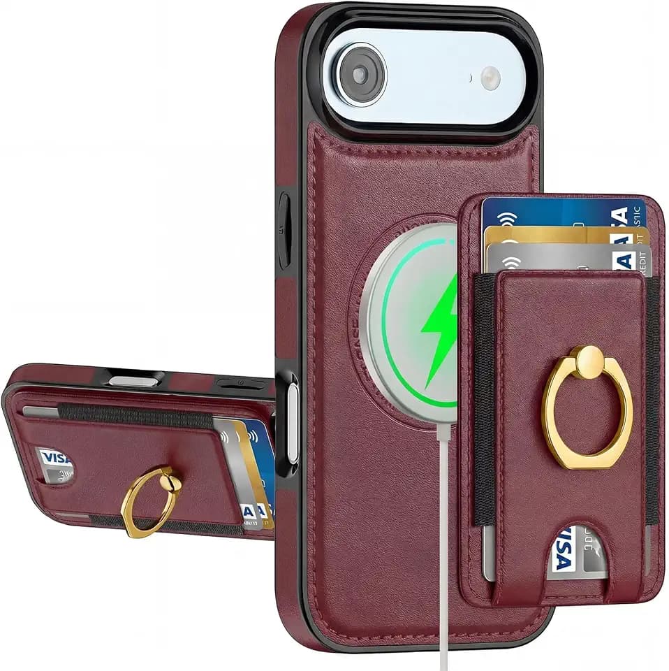 DREAMME Phone Case for iPhone 17 Air Wallet Case with Grip, Detachable Card Holder, RFID Blocking, Kickstand, Shockproof, Compatible with Magsafe 2 in 1 Phone Cover for Women Men, Wine Red