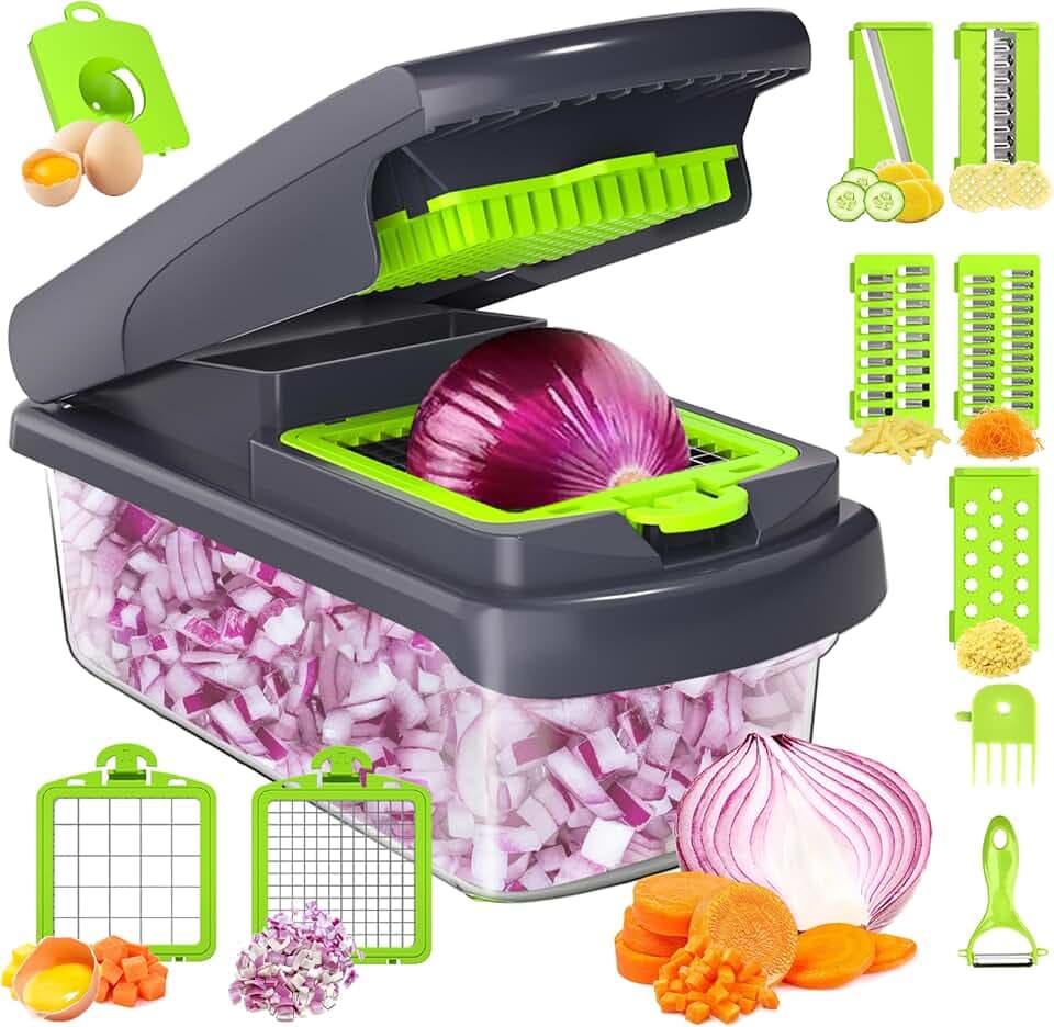 Romon Gemüseschneider, Hobel Gemüse, Gemüse Schneider, 15 in 1 Multifunktionsschneider Gemüsehobel & - Schneider, Gemüseschneider Manuell für Würfel, Stifte, Scheiben, Streifen & Viertel