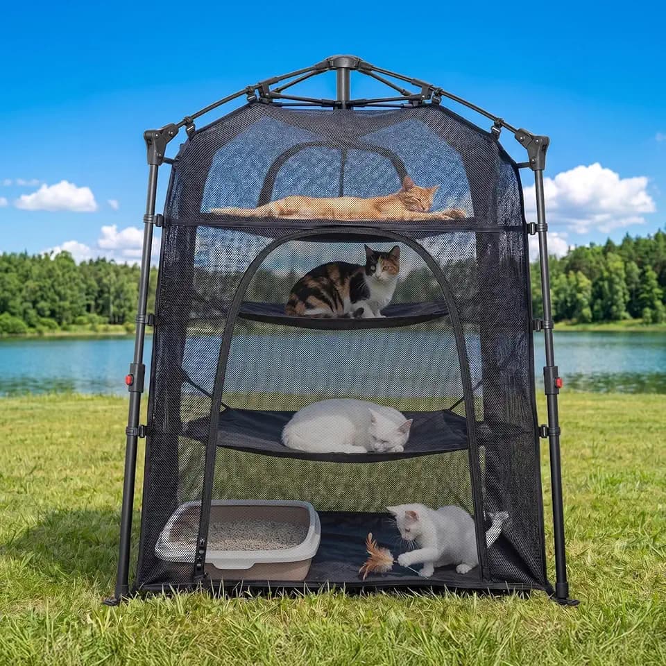 Catio Outdoor Cat Enclosure Pop up Cat Tower Tent(Square, XL)