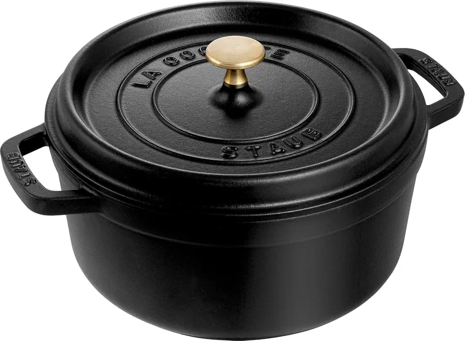STAUB Cocotte, Gusseisen Bräter mit Deckel, Rund, 24 cm, 3,8 L, Alle Herdarten inkl Induktion, Made in France, Schwarz