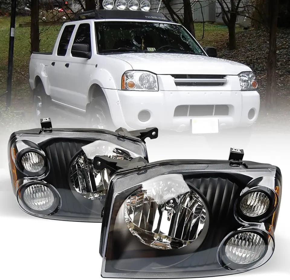 Headlights Fits Nissan Frontier 2001-2004 Black Housing w/o Bulbs & Harness