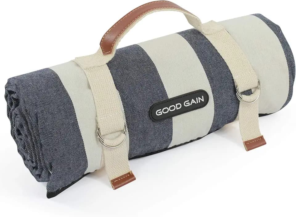 G GOOD GAIN Waterproof Picnic Blankets Outdoor Machine Wash, Denim Blue