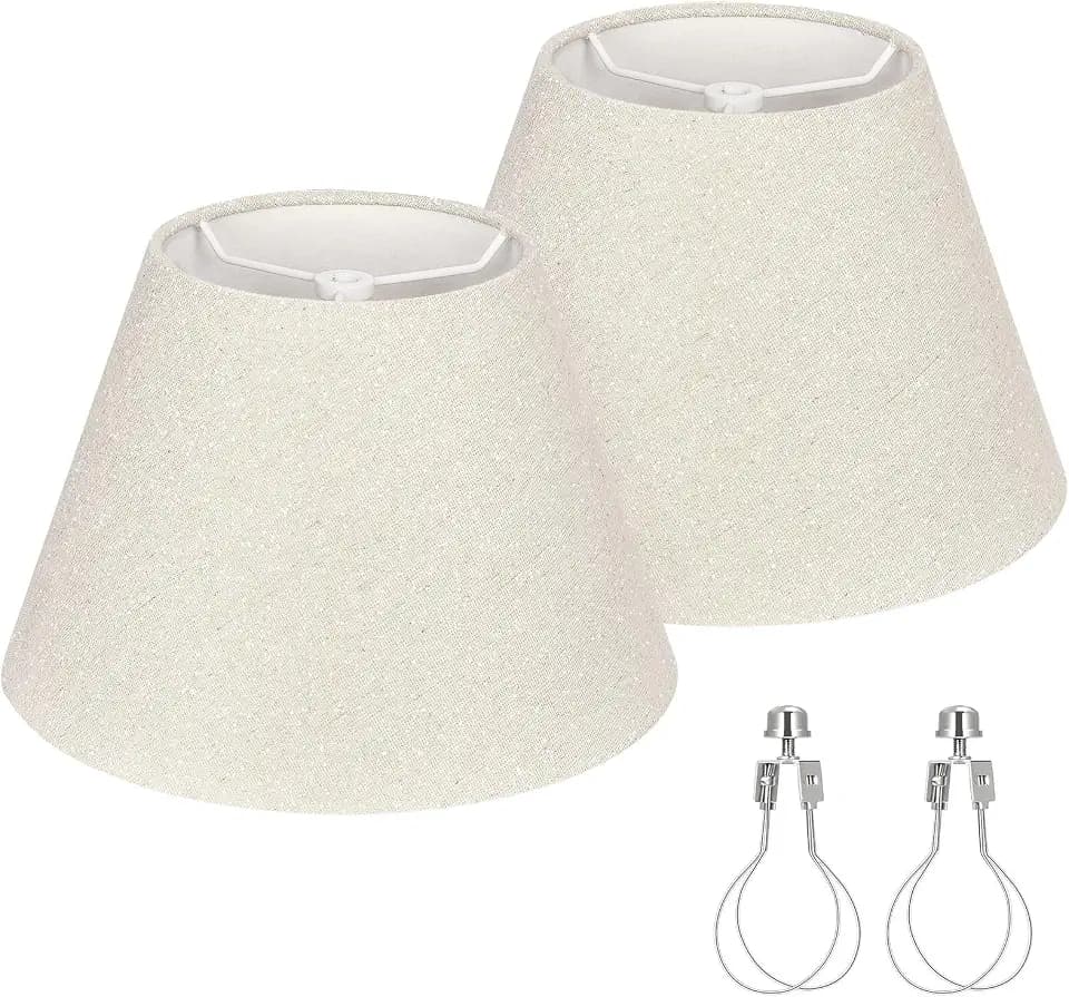 Glittery Lampshades Set of 2, 5.5"x10"x6.6" Small, Beige with Silver Thread