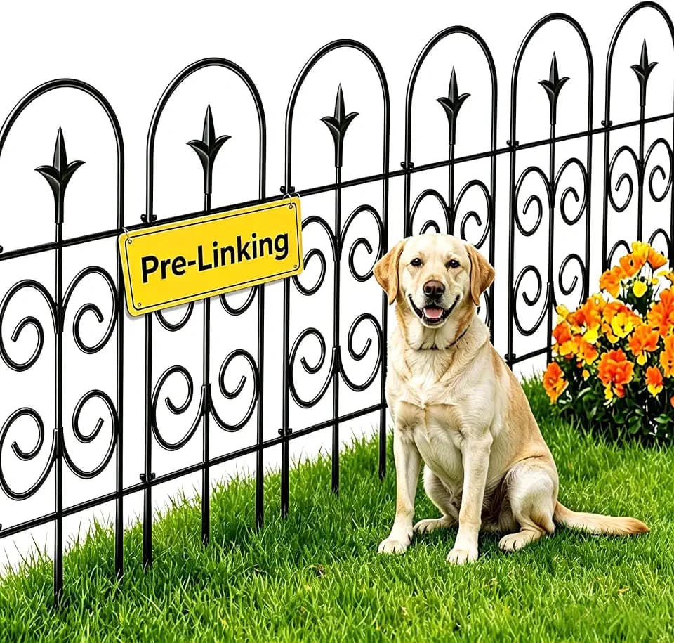 AMAGABELI 8 Panels 24in(H)×10ft(L) Decorative Garden Fence No Dig Rustproof Metal Pre-Linking Fence Panels Garden Edging Border Animal Barrier Fencing for Flower Beds Yard Patio Outdoor Decor Black