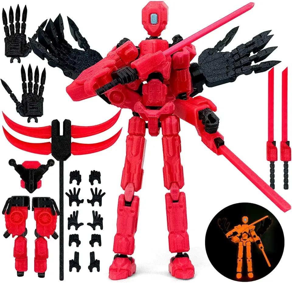 8Inch T13 Assembly Completed Action Figure,3D Printed Multi-Jointed Movable Toy Nova 13 Action Figures Desktop Decorations for Game Lovers Toy (Red Emitting red Light)