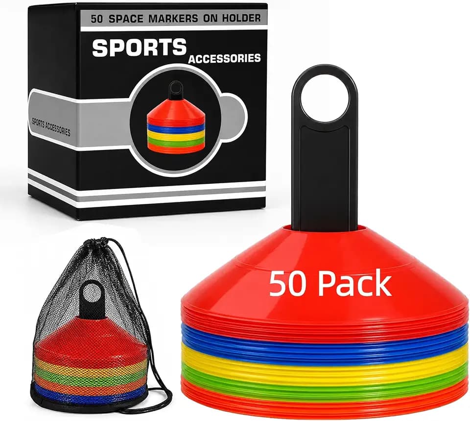 50/100PCS Soccer Cones with Carry Bag & Holder, 5 Color Disc Cones