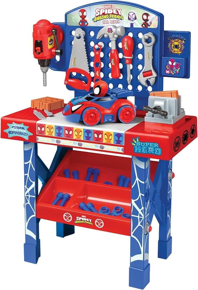 Marvel Spidey & His Amazing Friends 55-Piece Tool Bench Set, Take-Apart Car