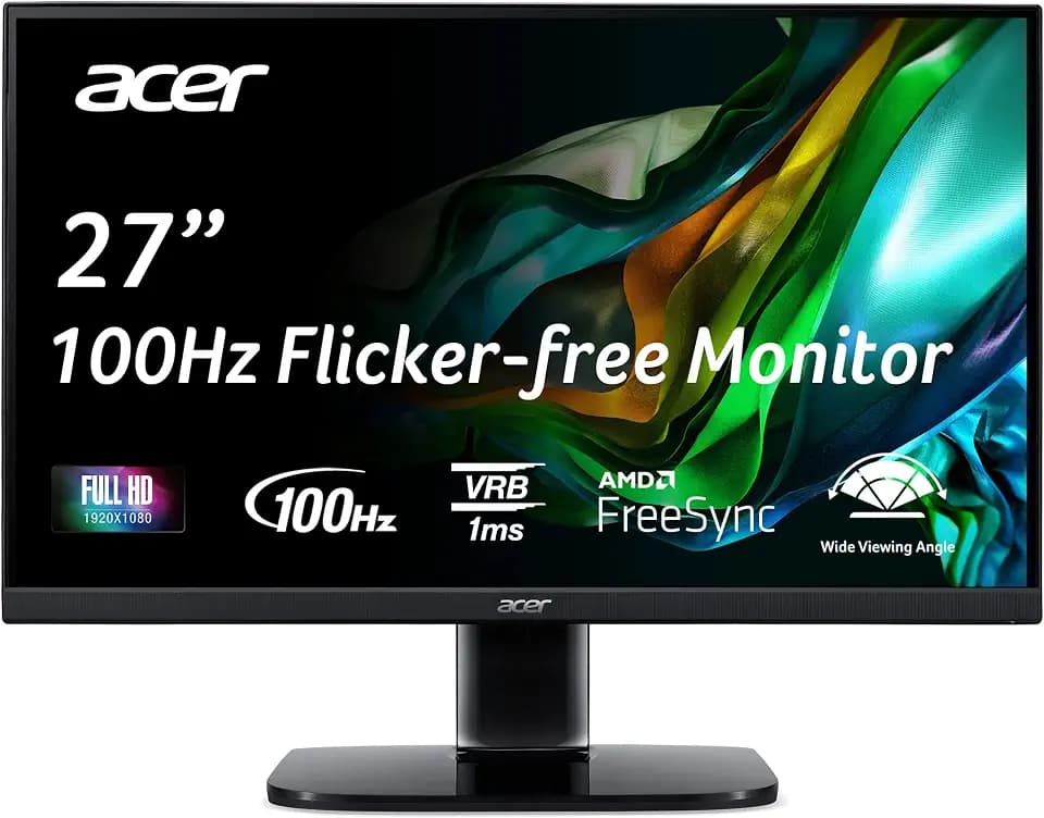 Acer KB272 EBI 27" IPS Full HD (1920 x 1080) Zero-Frame Gaming Office Monitor | AMD FreeSync Technology | Up to 100Hz Refresh | 1ms (VRB) | Low Blue Light | Tilt | HDMI & VGA Ports,Black