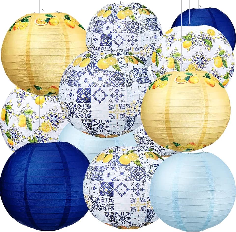Retisee 12 Pcs 10'' Capri Lemon Paper Lantern Amalfi Coast Party Decoration
