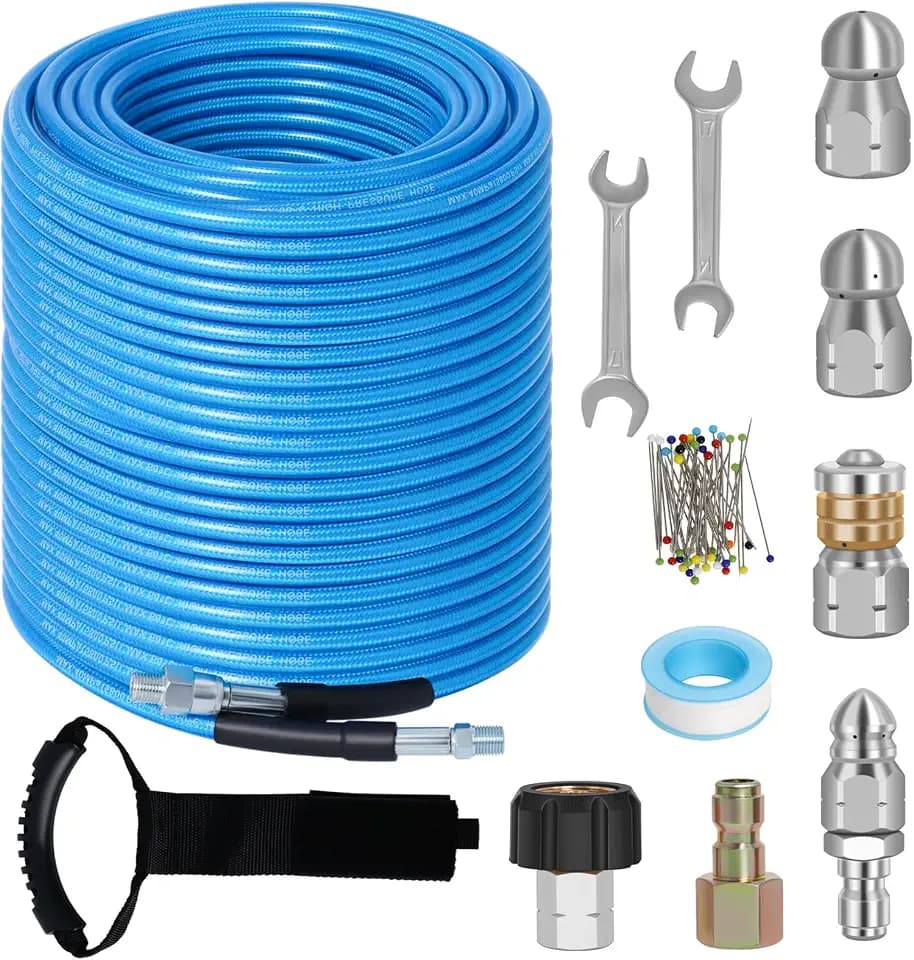 200FT 1/4-In Sewer Jetter Kit, 5800 PSI Pressure Washer Drain Cleaner Hose