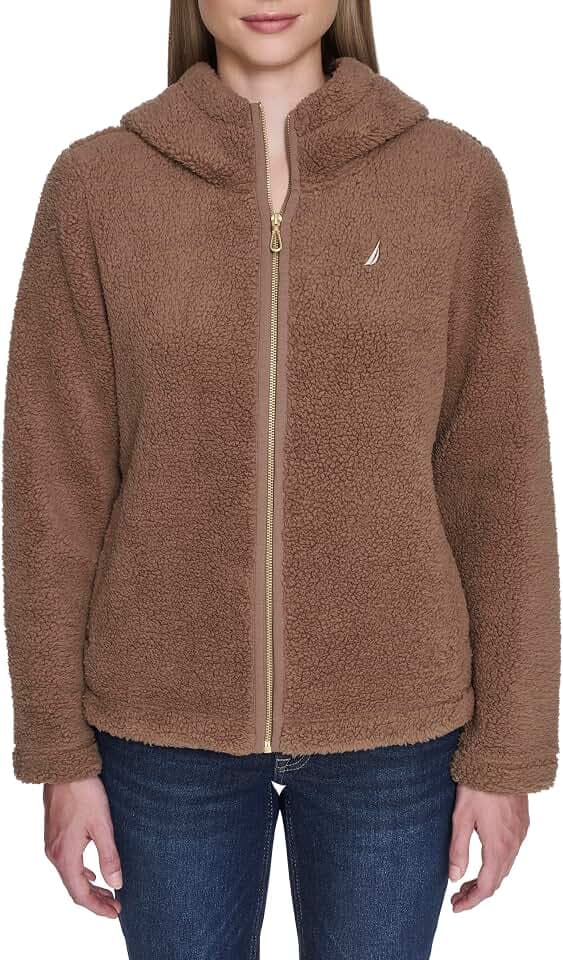 Nautica Women's Solid Sherpa Zipup Hoodie Jacket