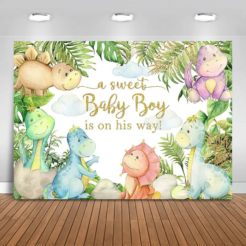 Dinosaur Baby Shower Backdrop 8x6ft Baby Dinosaur It's a Boy Baby Shower Background Party Decorations Cartoon Dino Theme Banner Photo Booth Props