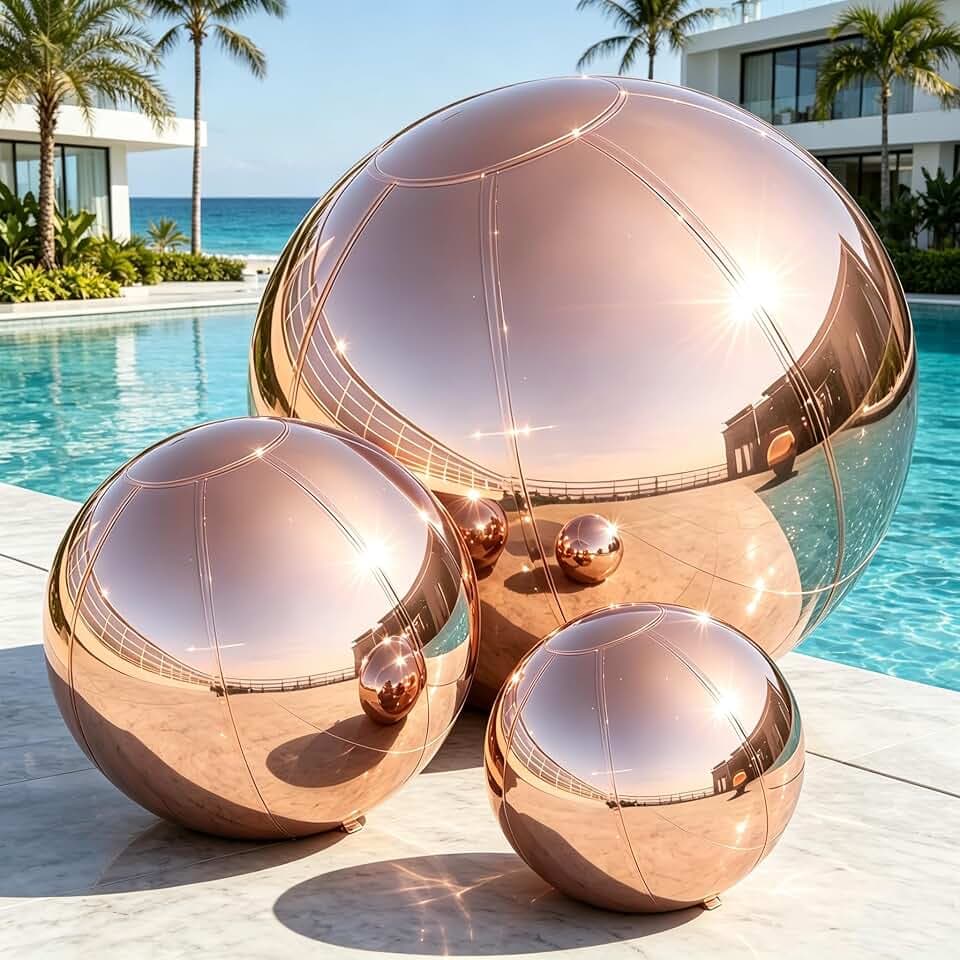 Shiny Rose Gold Mirror Ball Giant Inflatable Yard Ball with Pump 3Pcs