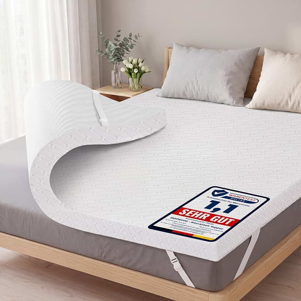 DOPEDIO 7,5cm Gel Memory Foam Matratzen Topper Weiche Matratzenauflage mit Öko-TEX® 100 Zertifizierung, Waschbarer Bezug für Boxspringbett und Schlafsofa (180x200cm, Weiß)