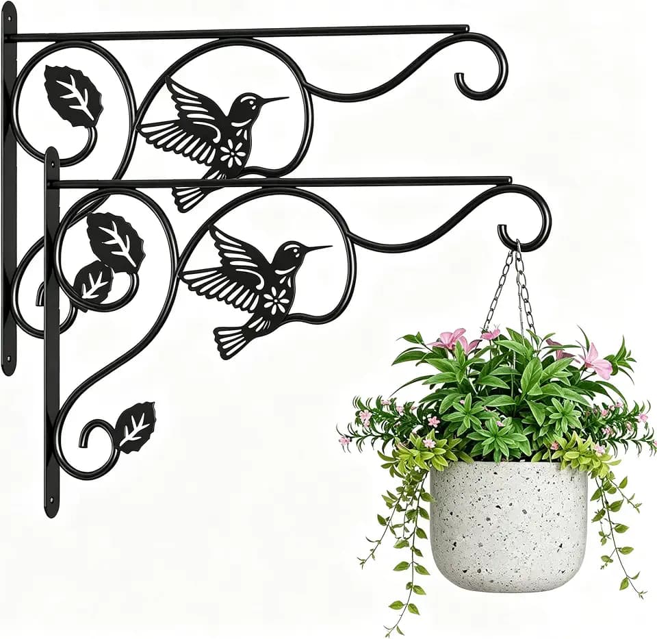 Plant Hooks for Hanging,2 Pack Outdoor Wall Hooks,Sturdy Metal Hanging Plant Hook, 12 Inch Heavy Duty Hooks for Hanging Planters,Wind Chimes,Lanterns,Bird Feeders,Garden,Home,Patio Decor,Black