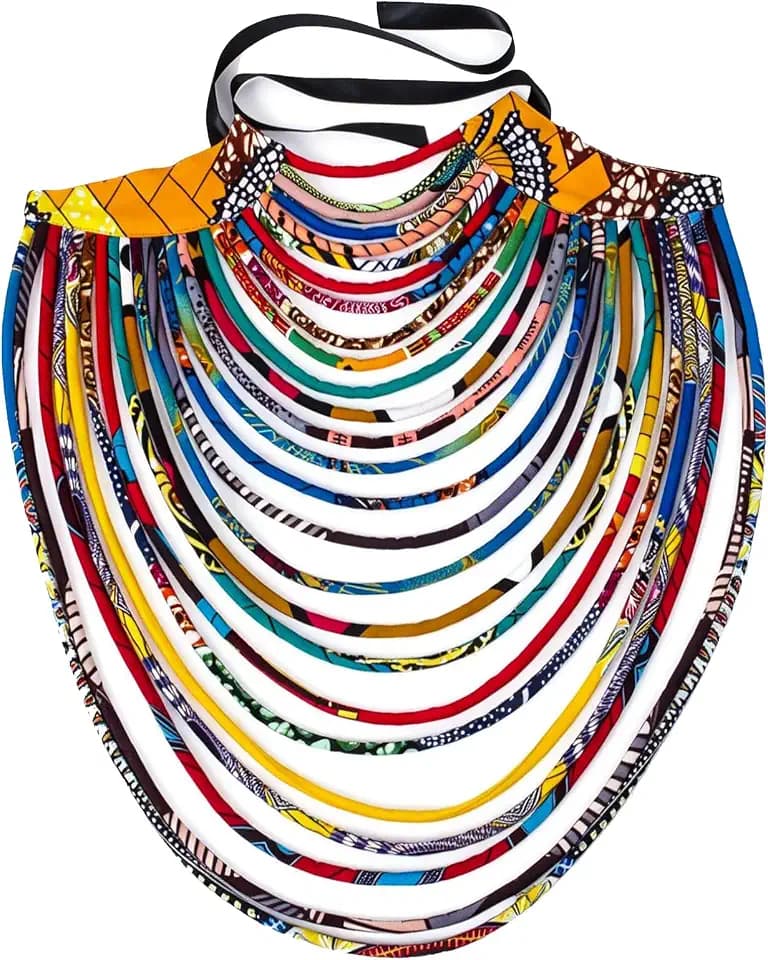 BAZINRICHE Women's Handmade Necklaces Ankara Kente Necklace Long Multi Strand African Wax Collar