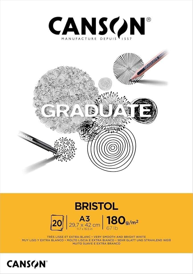 Canson Graduate - C400110384 Bristol Block, DIN A3, 20 Blatt, 180 g/m², Weiß