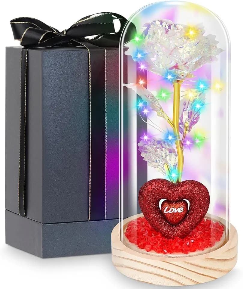 Mothers Day Rose Flower Gifts for Women, Rose Gifts for Mom Flowers Gifts for Her, Light Up Artificial Flowers Preserved Rose in Glass Dome Birthday Gifts for Mom,Wife,Grandma
