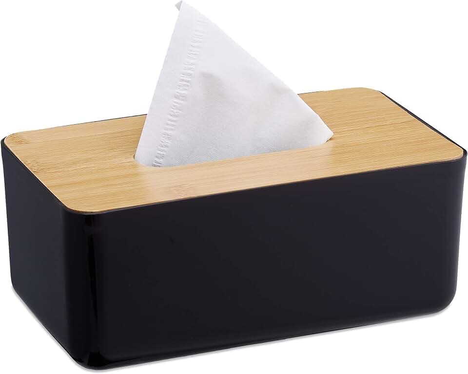 Relaxdays Taschentuchbox, nachfüllbar, Badezimmer, Tücherbox, schwarz/natur