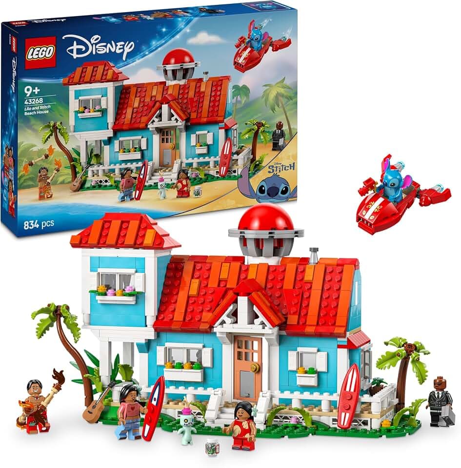 LEGO | Das Strandhaus aus „Lilo und Stitch“ - Spielzeug mit 6 Zimmern, Dachterrasse, Raumschiff und 5 Minifiguren - Geburtstagsgeschenk für Mädchen, Jungen & Fans ab 9 Jahren - 43268