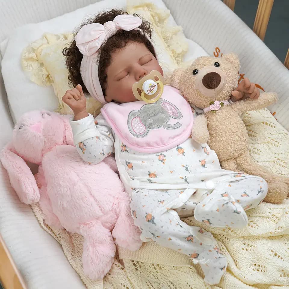 BABESIDE 17 Inch Reborn Baby Dolls Black Girl with Curls, Soft Body