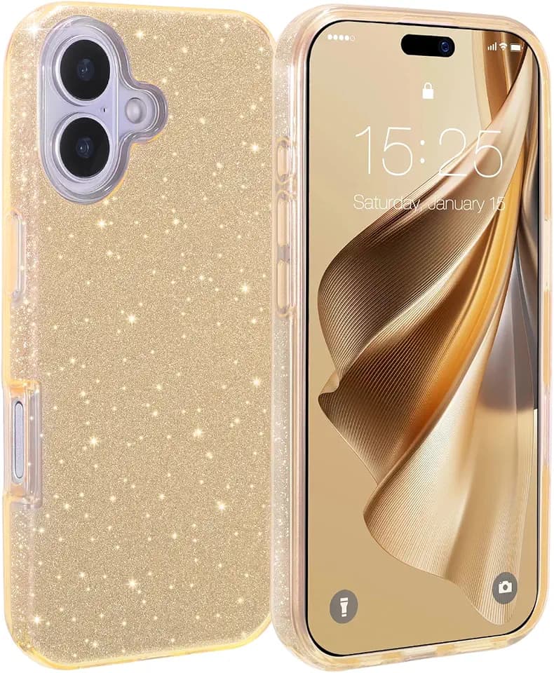 MILPROX Compatible with iPhone 17 Glitter Case 6.3 inch,Sparkle Cover,Gold