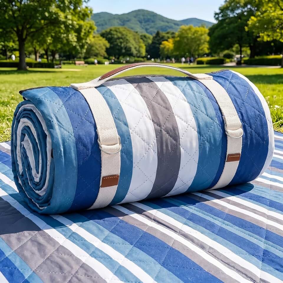 G GOOD GAIN Picnic Blankets Outdoor Extra Large 80"x80", BlueStrip