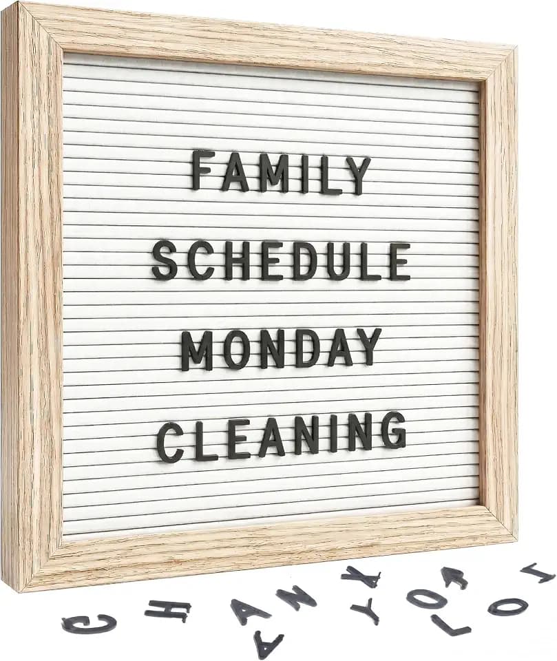 White Felt Letter Board 10x10in, 336 Letters, Wood Frame Message Board