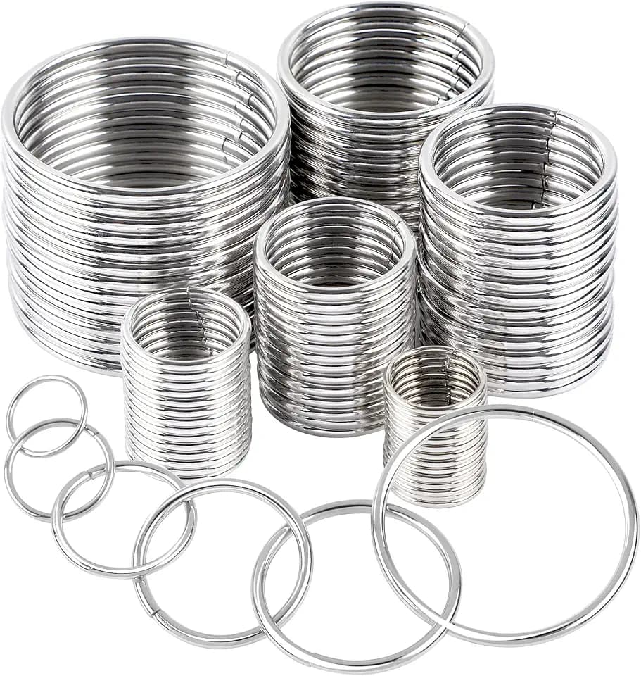 PETKNOWS 60Pcs Silvery Metal O Rings in 6 Sizes for Bags and DIY Crafts