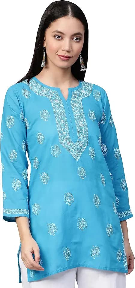Ada Hand Embroidered Chikankari Cotton Short Kurti Top for Women A210717