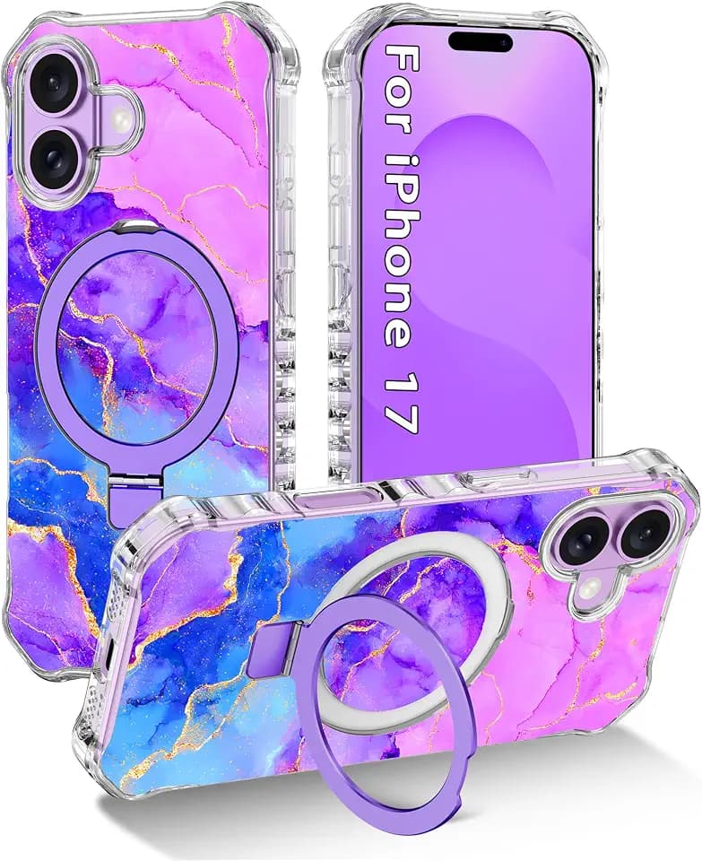 for iPhone 17 Case,[Compatible with MagSafe][Invisible Magnetic Ring Stand],Slim Iridescent Wavy Women Girls Case for Apple iPhone 17 6.3"(2025),Violet Blue