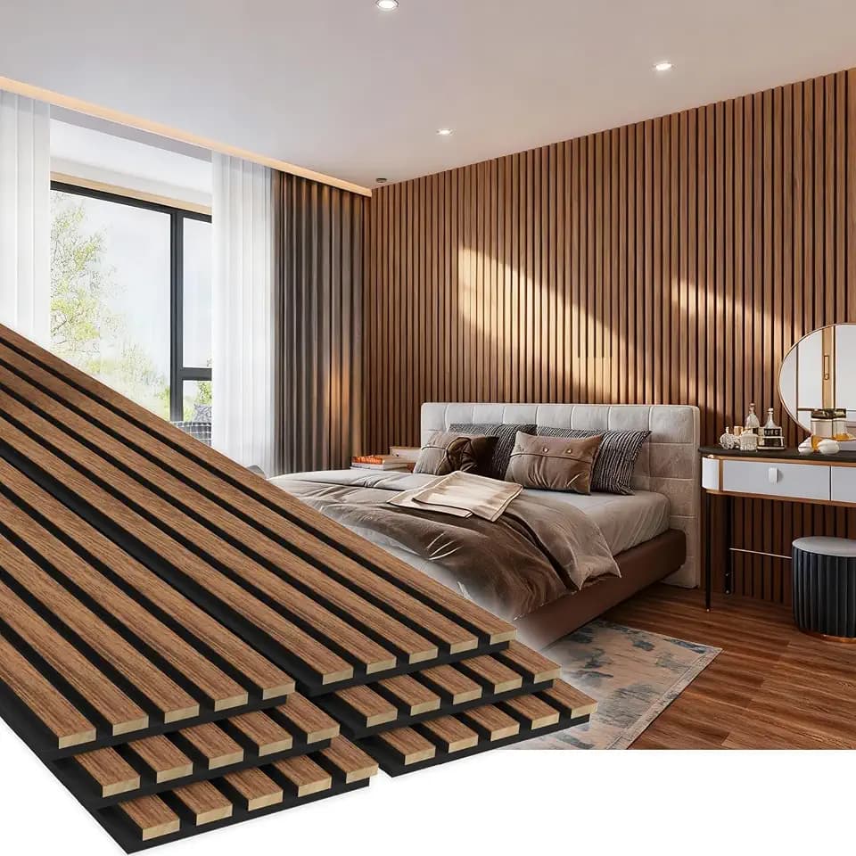 EVERECO 6 Pack Wood Panels for Wall 92.5" × 7.87" Acoustic Soundproof Wall Slat Panels, 3D Wall Panels for Home Office Decoration (Walnut)