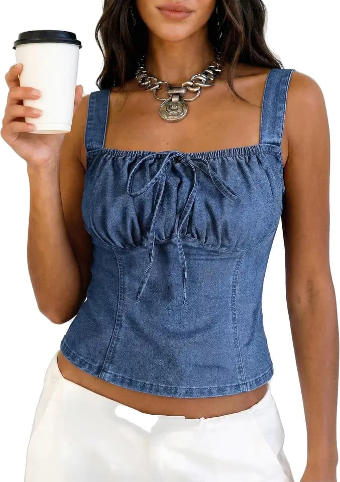 Denim Corset Tops for Women Jean Vest Crop Country Concert Outfits