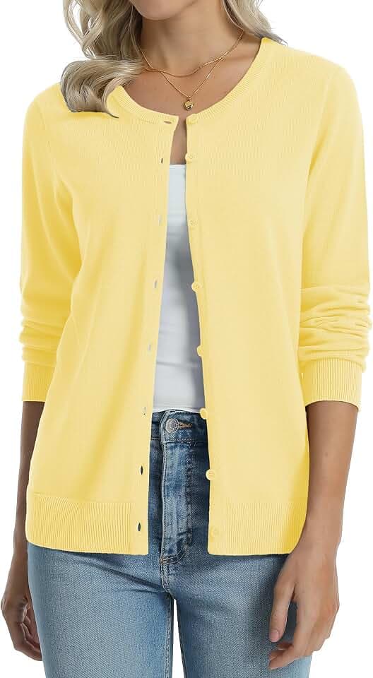 QUALFORT Women's 100% Cotton Lightweight Cardigans Long Sleeve Sweater