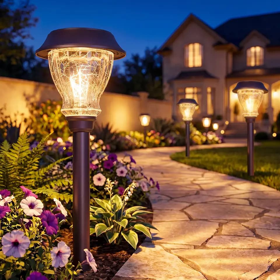 XMCOSY+ Solar Pathway Lights Outdoor, 8 Pack Warm White Solar Garden Lights